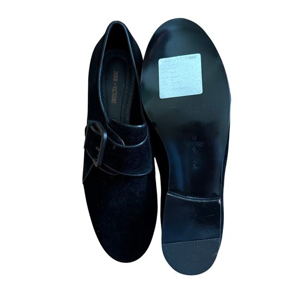 Pour la Victoire Black Velvet Velour Belted Oxford Loafers Flats Size 6 NWT - Picture 10 of 10
